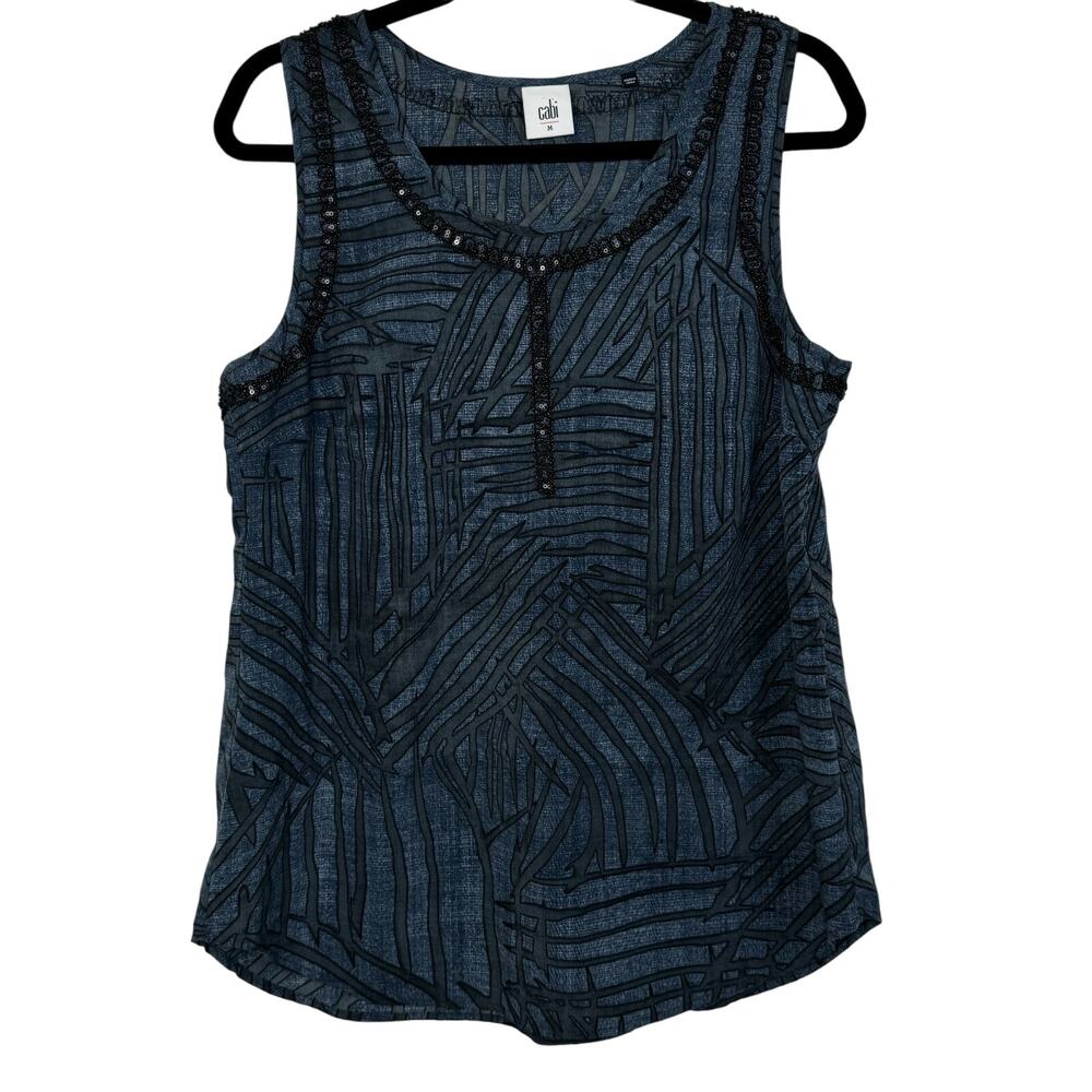 CABI Limited Edition Blue Gray Sequined Beaded Sleeveless Blouse Size Medium